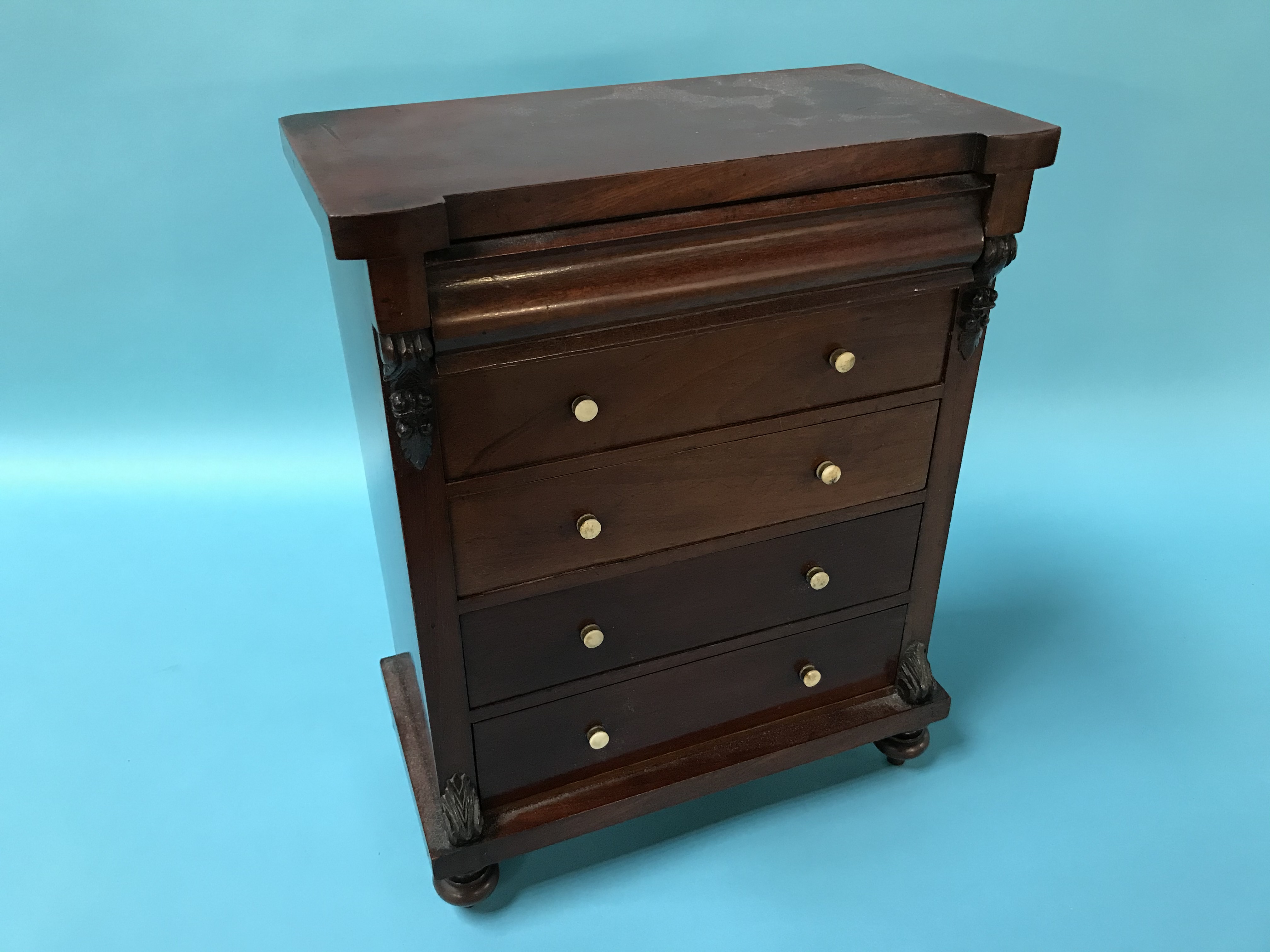 A miniature mahogany Victorian straight front chest of drawers, with cushion drawer, below four long - Image 4 of 4