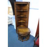 Oak corner cabinet and an Ercol nest of tables