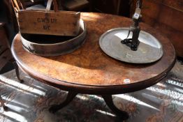 Victorian walnut oval table, 4 chairs and walnut drop flap table