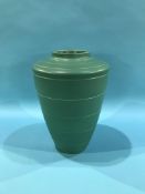 A Wedgwood Keith Murray green tapering vase with concentric bands, H 28cm