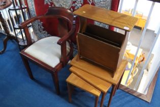 Elbow chair, mag rack and a teak nest of tables