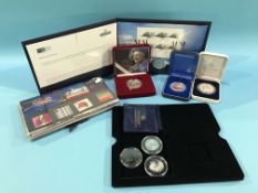Various commemorative silver coins, postage stamps etc