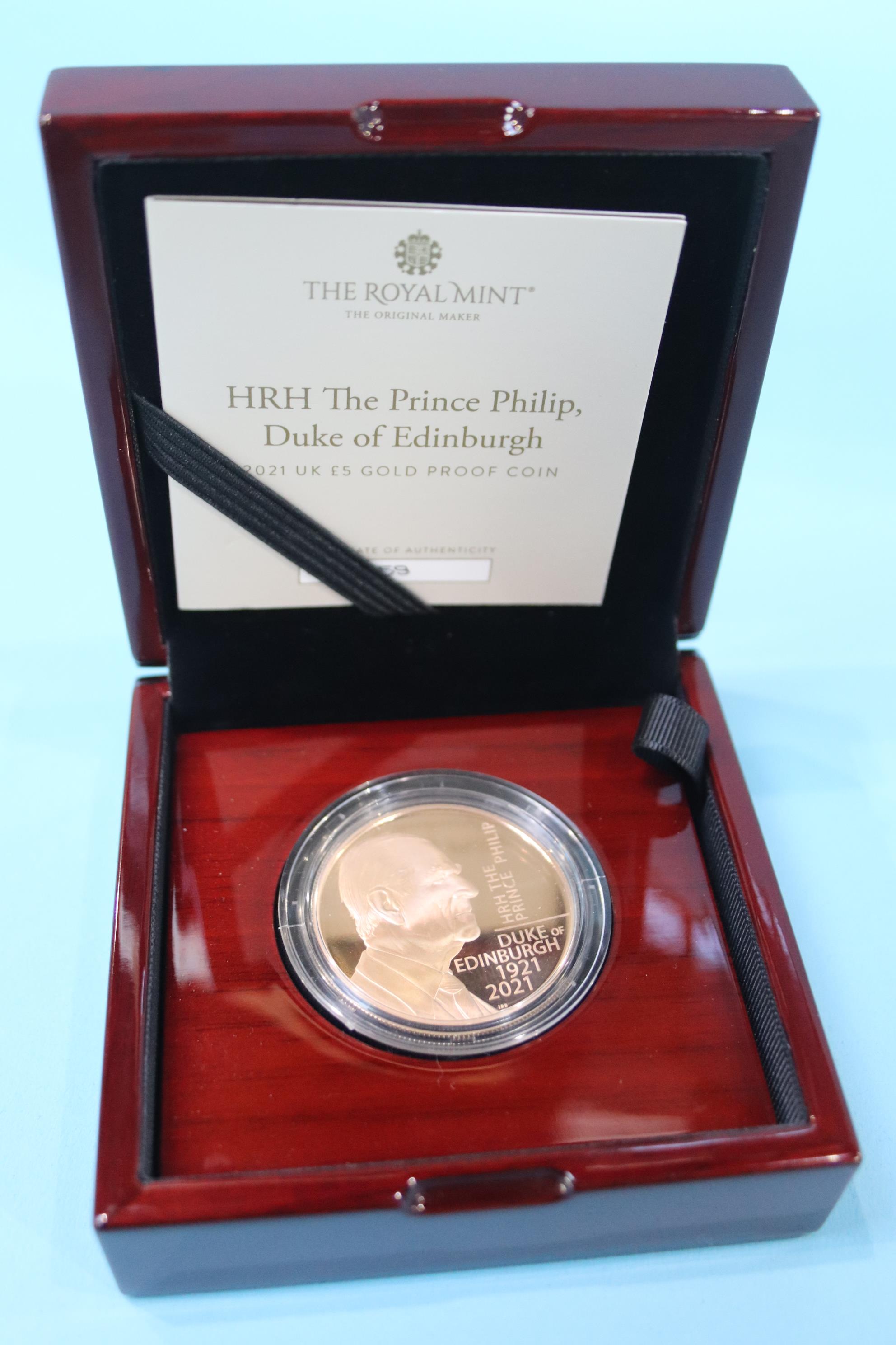 UK 2021 £5 Duke of Edinburgh gold proof coin, 39.94g