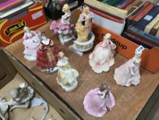 Six Coalport figures and two others