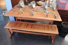 Teak garden table and two benches