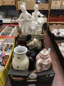 Two boxes of assorted including a Moncrief tea pot