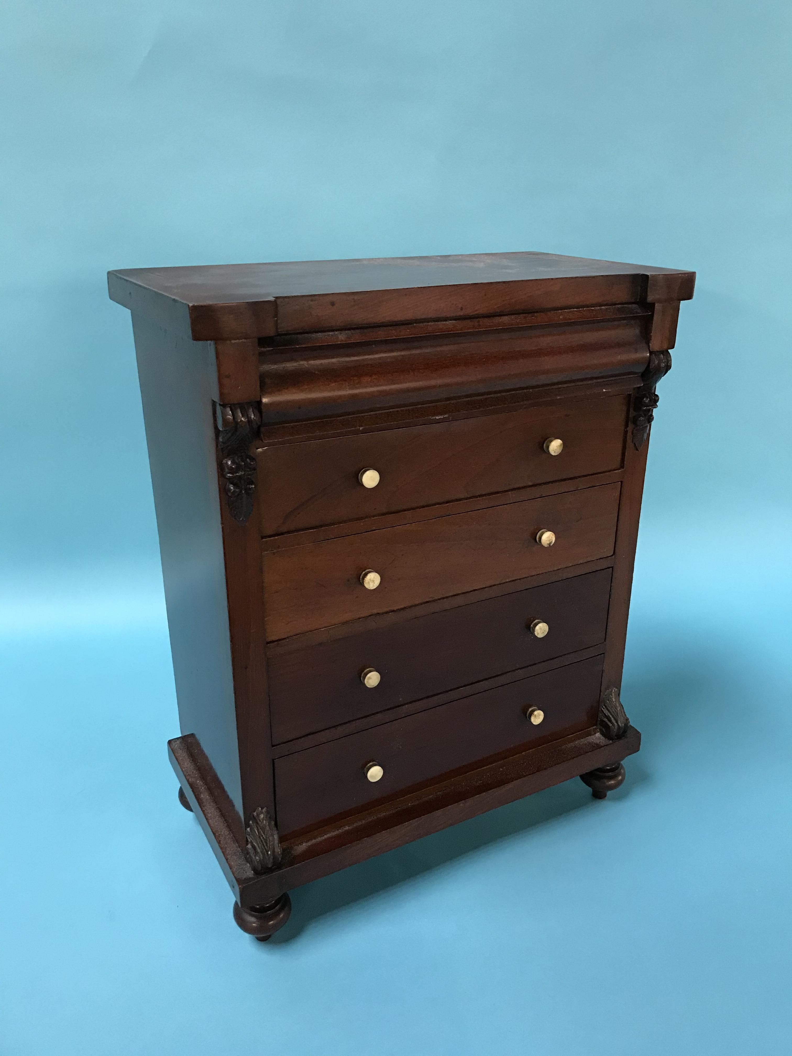 A miniature mahogany Victorian straight front chest of drawers, with cushion drawer, below four long - Image 2 of 4