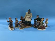 Five Hummel figures and two Royal Doulton figures