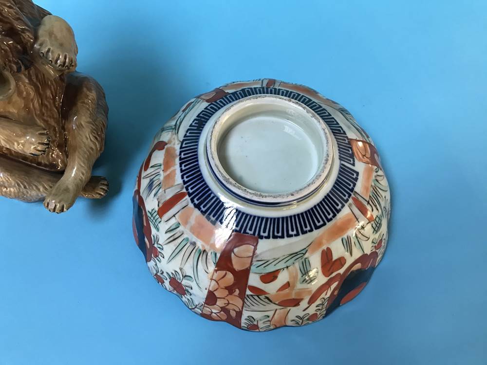 An Imari bowl and wall plate and a bear designed pottery water jug - Image 5 of 8