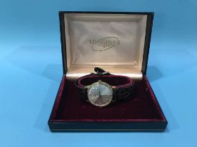 A gents 9ct gold Longines wristwatch, with box