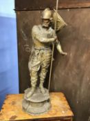 A tall spelter model of a soldier, H 92cm