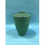 A Wedgwood Keith Murray green tapering vase with concentric bands, H 28cm