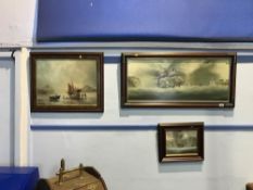 P.J. Wintrip, three oils, 'Vessels at Sea', 35 x 45cm, 31 x 76cm, 18 x 23cm