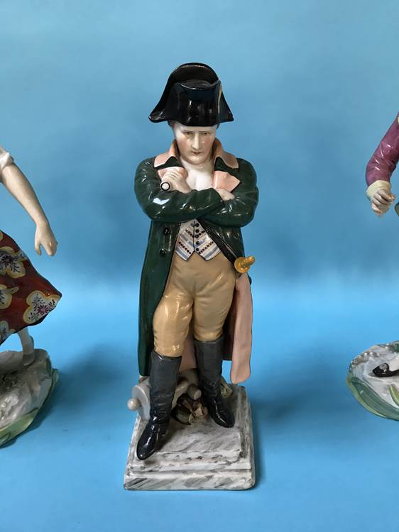 A Continental porcelain figure of Napoleon and a pair of figures - Image 3 of 4