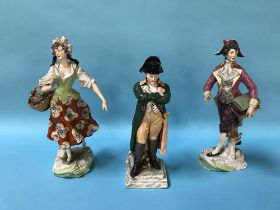 A Continental porcelain figure of Napoleon and a pair of figures