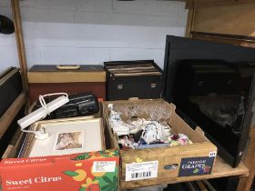 Two boxes of assorted, a TV and various LP's