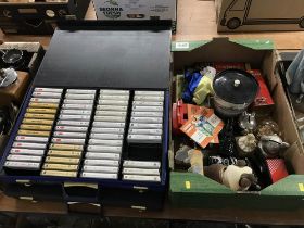 Tray of assorted pewter and a quantity of cassette tapes