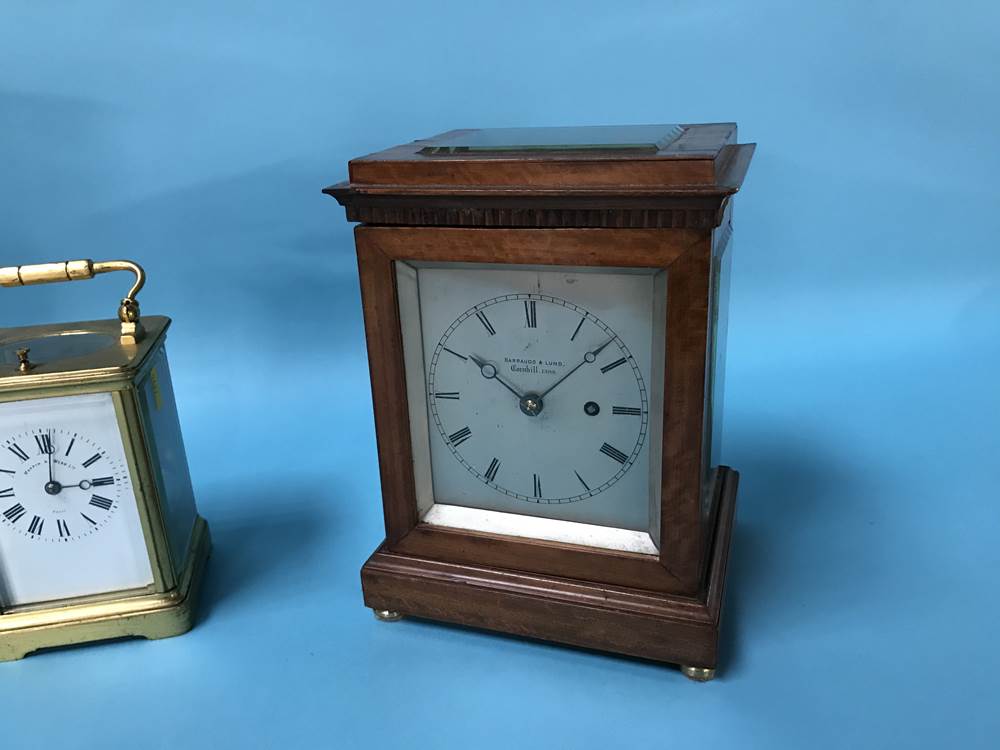 A Mappin and Webb brass carriage clock and two other clocks - Image 3 of 10