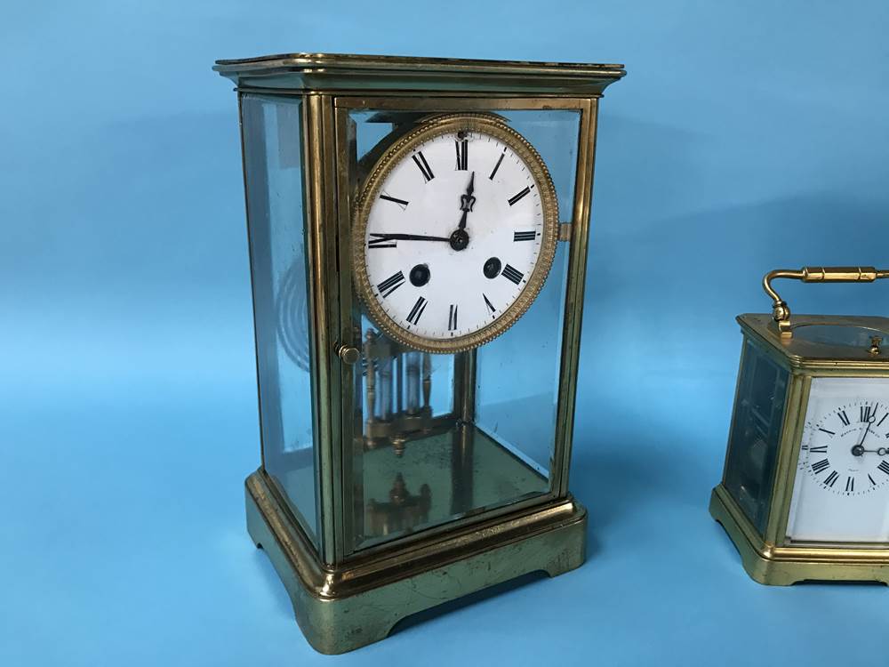 A Mappin and Webb brass carriage clock and two other clocks - Image 4 of 10