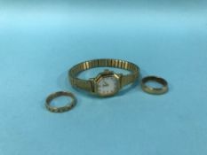 Two 9ct gold rings , 6.2g and a ladies Rotary watch