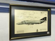 Signed print 'Phantom F4J100' of 74 Squadron RAF Wattisham, 27 x 43cm