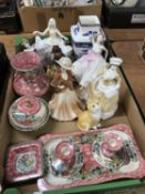 Tray of assorted including Maling, Royal Doulton figures etc.