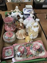 Tray of assorted including Maling, Royal Doulton figures etc.