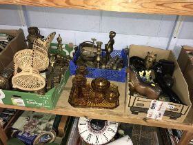 Four boxes of assorted including brassware