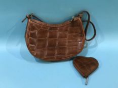 Mulberry tanned leather mock croc embossed handbag, stamped Mulberry P, with matching heart shaped