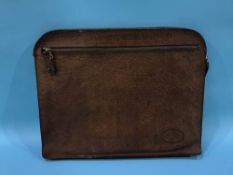 Mulberry brown leather document holder, stamped Mulberry Company, Made In England, embossed