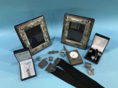 Two silver frames, silver clock etc
