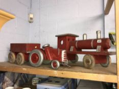Wooden train and tractor