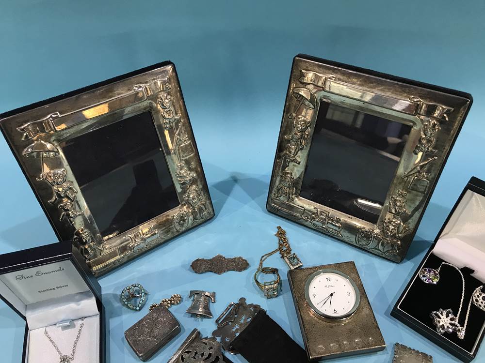 Two silver frames, silver clock etc - Image 3 of 4