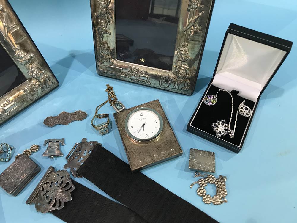 Two silver frames, silver clock etc - Image 2 of 4