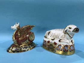 Two boxed Royal Crown Derby paperweights 'The Wessex Wyvern' and 'Water Buffalo'