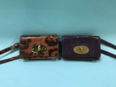 Two Mulberry card holders, with straps, one purple the other animal print (2)