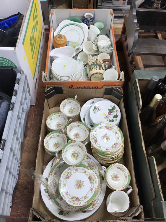 Two trays of assorted china including Shelley