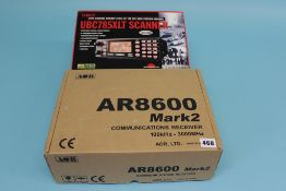 A boxed AOR AR8600 MKII receiver and a Bearcat UBC 785XLT scanner