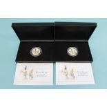 Two boxed Presentation Beatrix Potter, 'Christmas with Peter Rabbit and the Snow Bunny', silver