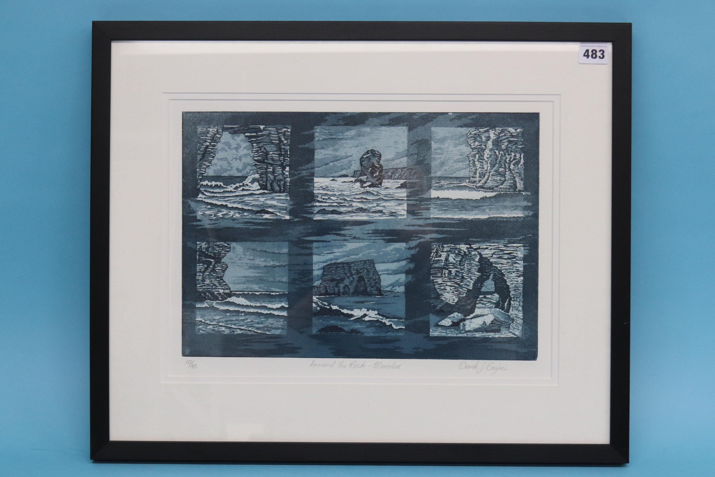 Derek English, print, signed, 'Around the rocks at Marsden' (framed), 29 x 42cm