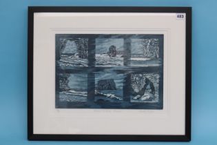 Derek English, print, signed, 'Around the rocks at Marsden' (framed), 29 x 42cm