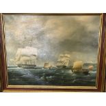 Oil on canvas framed ship scene