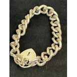 Heavy silver link bracelet with heart padlock (52g)