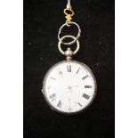 Silver pocket watch with sub second dial & key