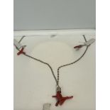 Silver & coral necklace set boxed