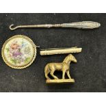 Limoges brooch, pin brooch, brass figure of a hors