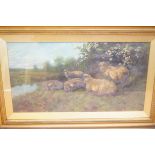 Victorian oil painting 'sheep scene' with original