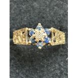 9ct Gold ring set with diamonds & sapphires 2.3g S