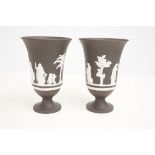 Pair of Wedgwood black jasper ware vases Height 19