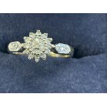 9ct Gold diamond cluster ring 1.8g Size I